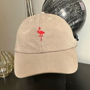 Men's Tan Cap with Red Flamingo Embroidery